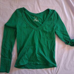 NoBo Knit Top Long Sleeve Crop Top, Junior L, Green